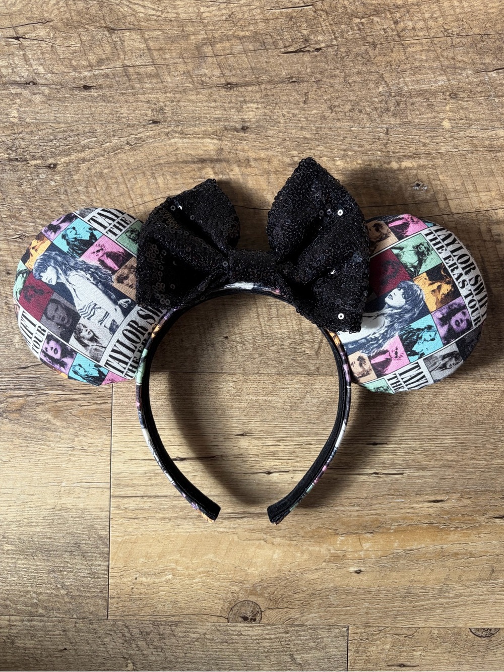 Taylor Swift Eras Tour Black Sequin Bow Mickey Minnie Mouse Ears Headband Disney
